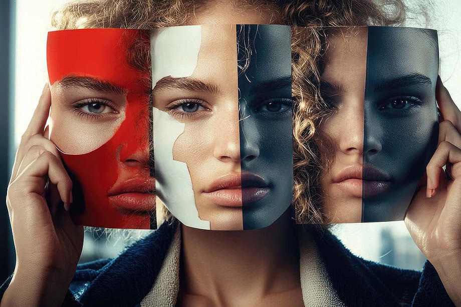 a woman wearing several masks highlighting the term comparison culture