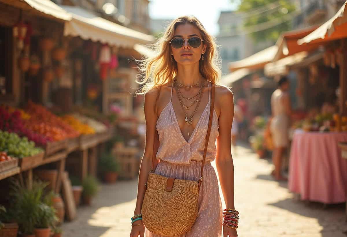 freepik__the-style-is-candid-image-photography-with-natural__99598 Woman walking through a street in a fashionable scene, Summer Accessories 2025