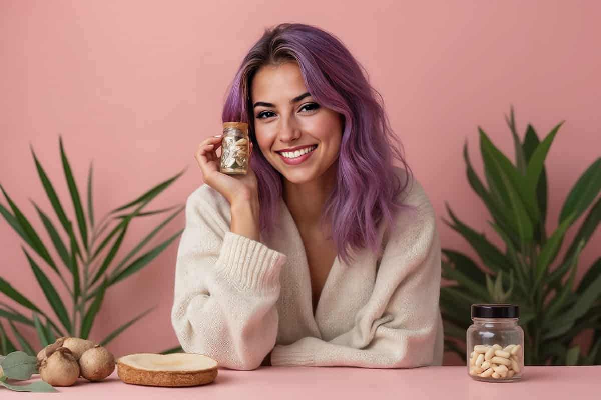 lyra kade the author holding a small jar smiling containing herbs