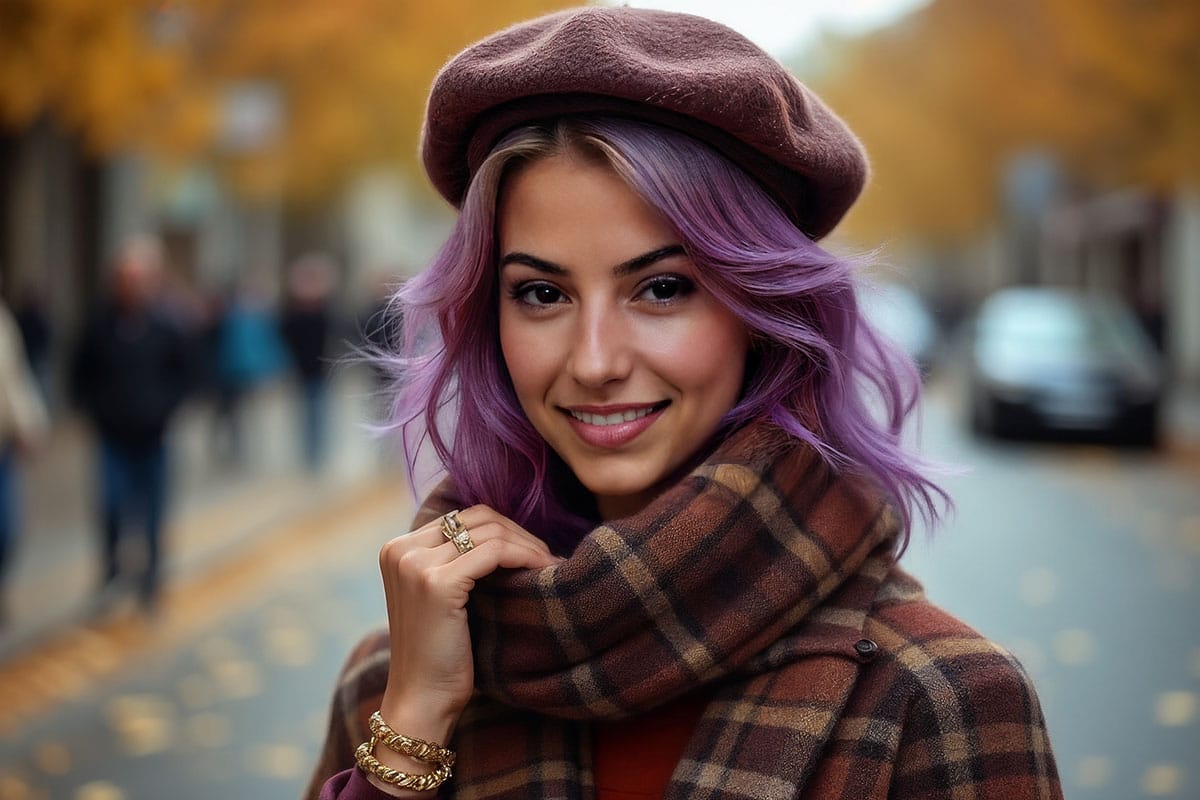 lyra-kade-autumn-street-scene Lyra Kade wearing some of her Autumn Accessories 2025 items from her article