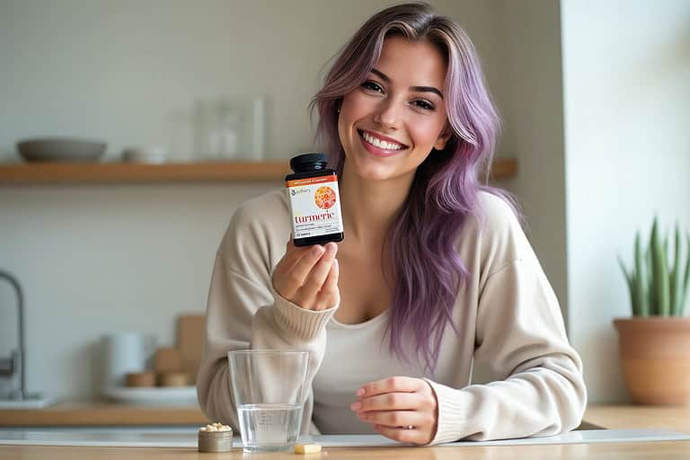 lyra kade holding a vitiamin bottle