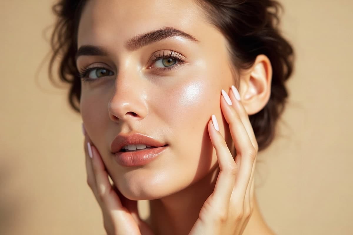 Close up image of a woman with glowing skin promoting todays post which is about winter skincare 2025