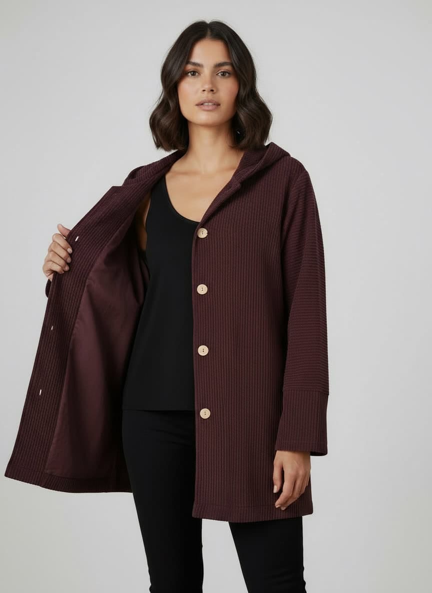 Firefly_Gemini-Flash_make-the-background-white-205120 chouyatou Women's Fall Corduroy Jacket with Hood Casual Button Down Hooded Loose Corduroy Jackets with Pockets