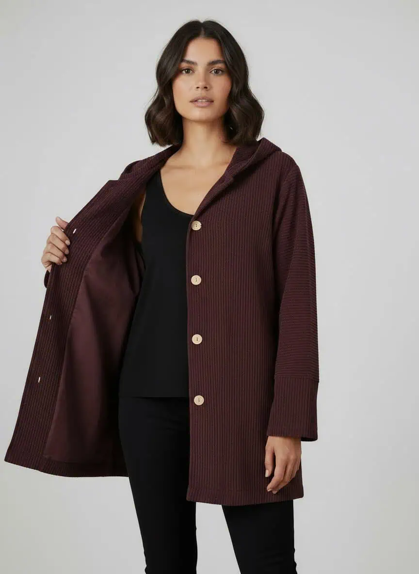 Firefly_Gemini-Flash_make-the-background-white-205120 chouyatou Women's Fall Corduroy Jacket with Hood Casual Button Down Hooded Loose Corduroy Jackets with Pockets