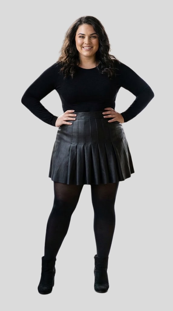 woman wearing a Winter Women Genuine Leather Mini Skirt Ladies Sexy Pleated Skirt Slim Hip Bust Dress