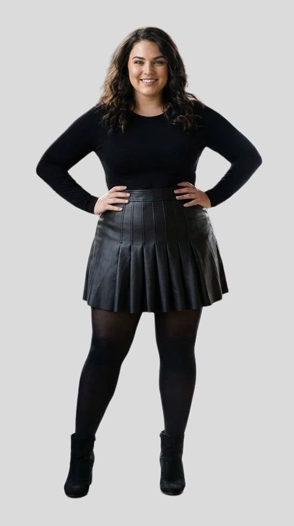 woman wearing a Winter Women Genuine Leather Mini Skirt Ladies Sexy Pleated Skirt Slim Hip Bust Dress