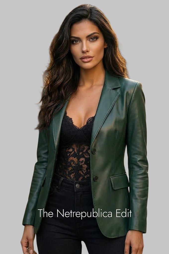 model wearing a Lambskin Leather Blazer Women