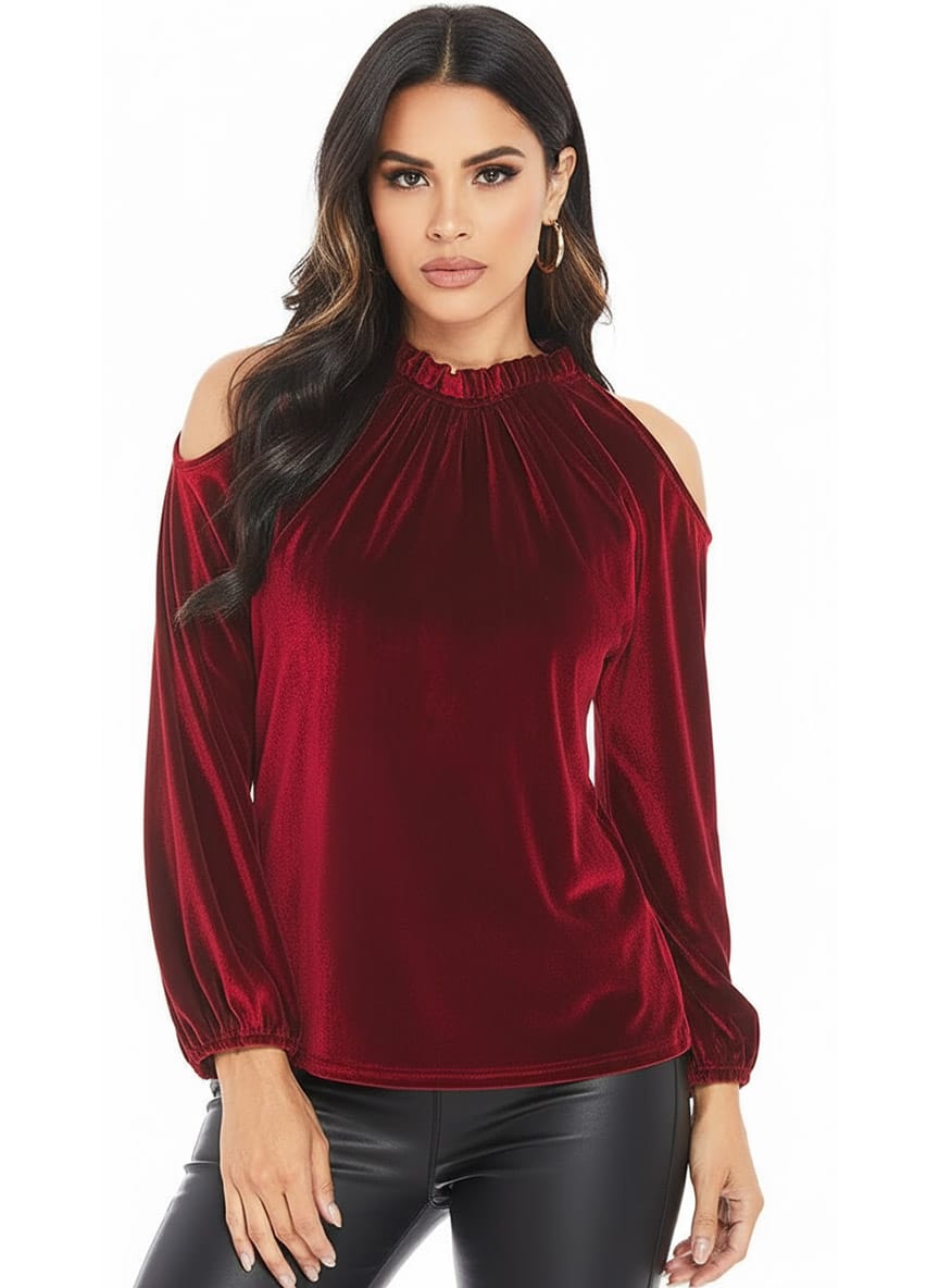 velvet-red-top woman wearing a velvet Top Fall Winter Sexy Elegant