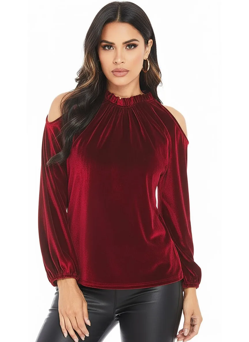 velvet-red-top woman wearing a velvet Top Fall Winter Sexy Elegant