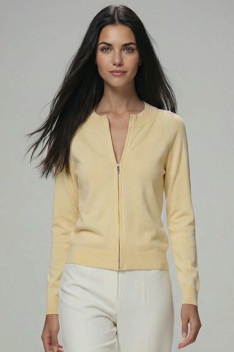 GRACE-KARIN-Womens-Long-Sleeve-Zip-Up-Cardigan-Sweater woman wearing a GRACE KARIN Womens Long Sleeve Zip Up Cardigan Sweater