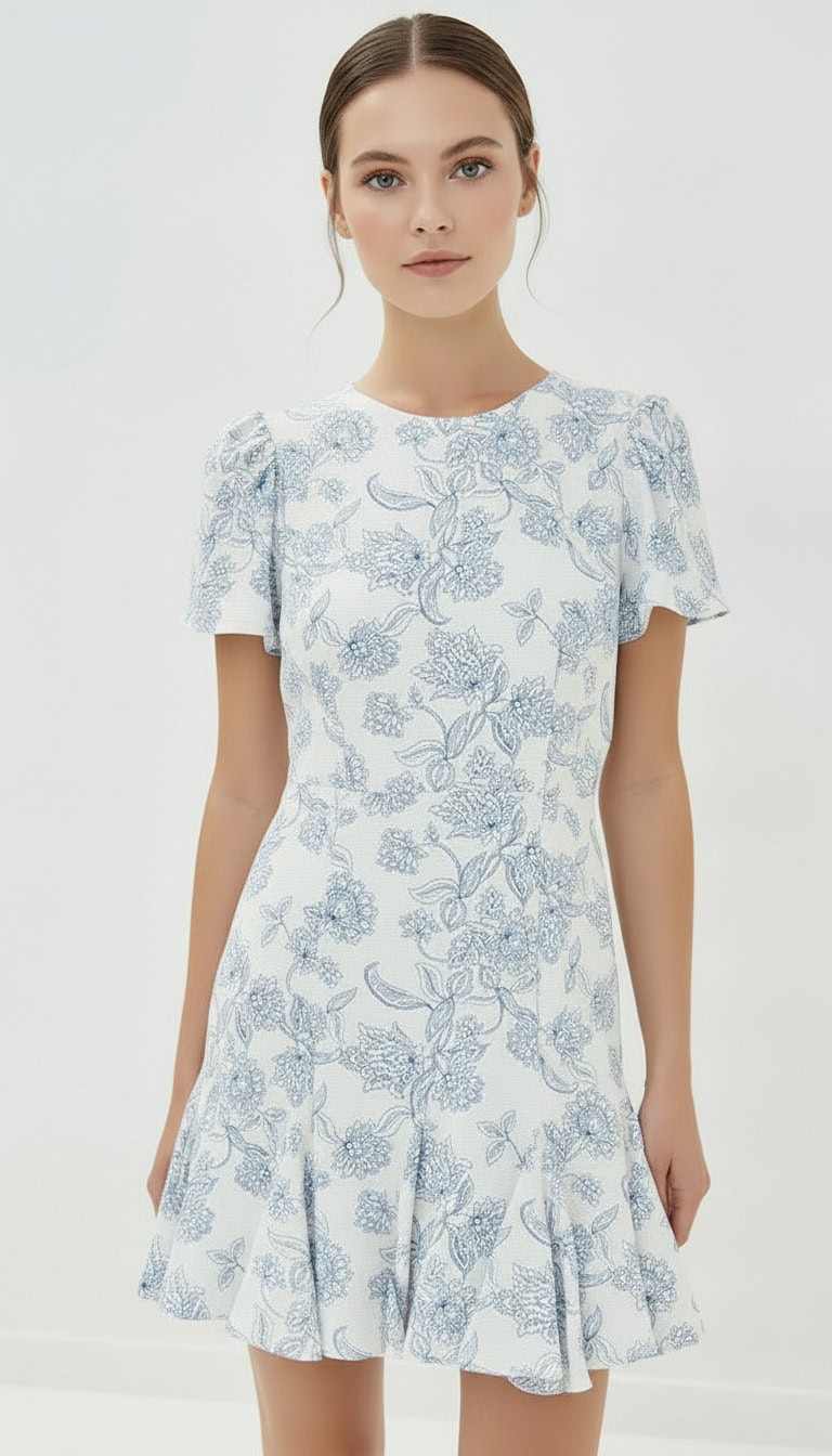 Model wearing a Le Bop linen dress 