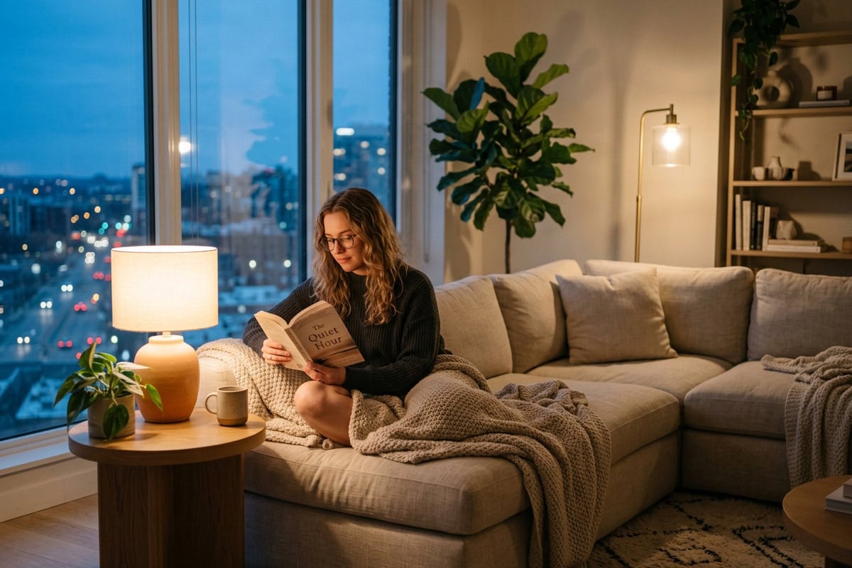 soft routine lifestyle evening reset in calm modern living space